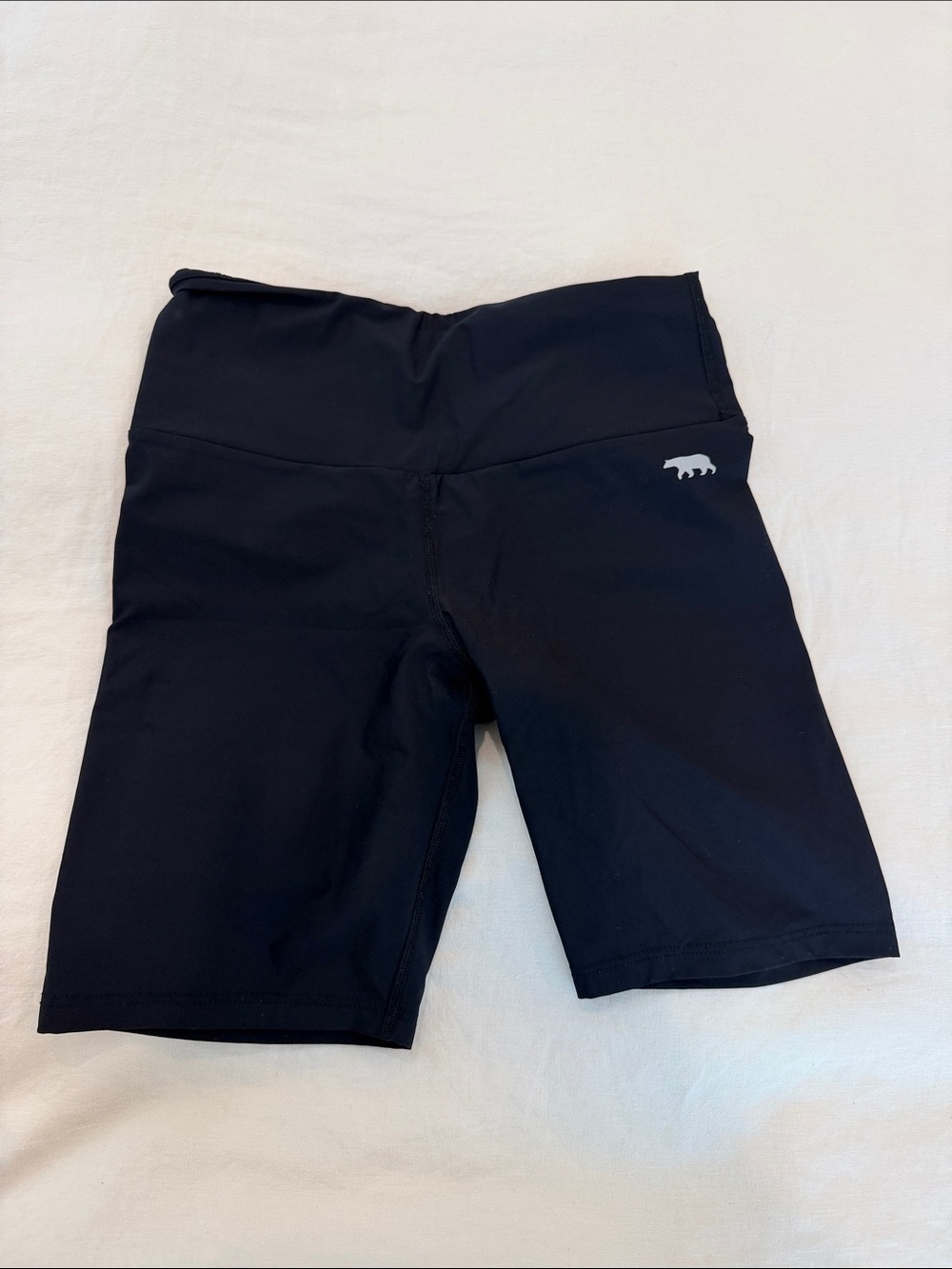 Black High-Rise Bike Shorts with Subtle Bear Logo